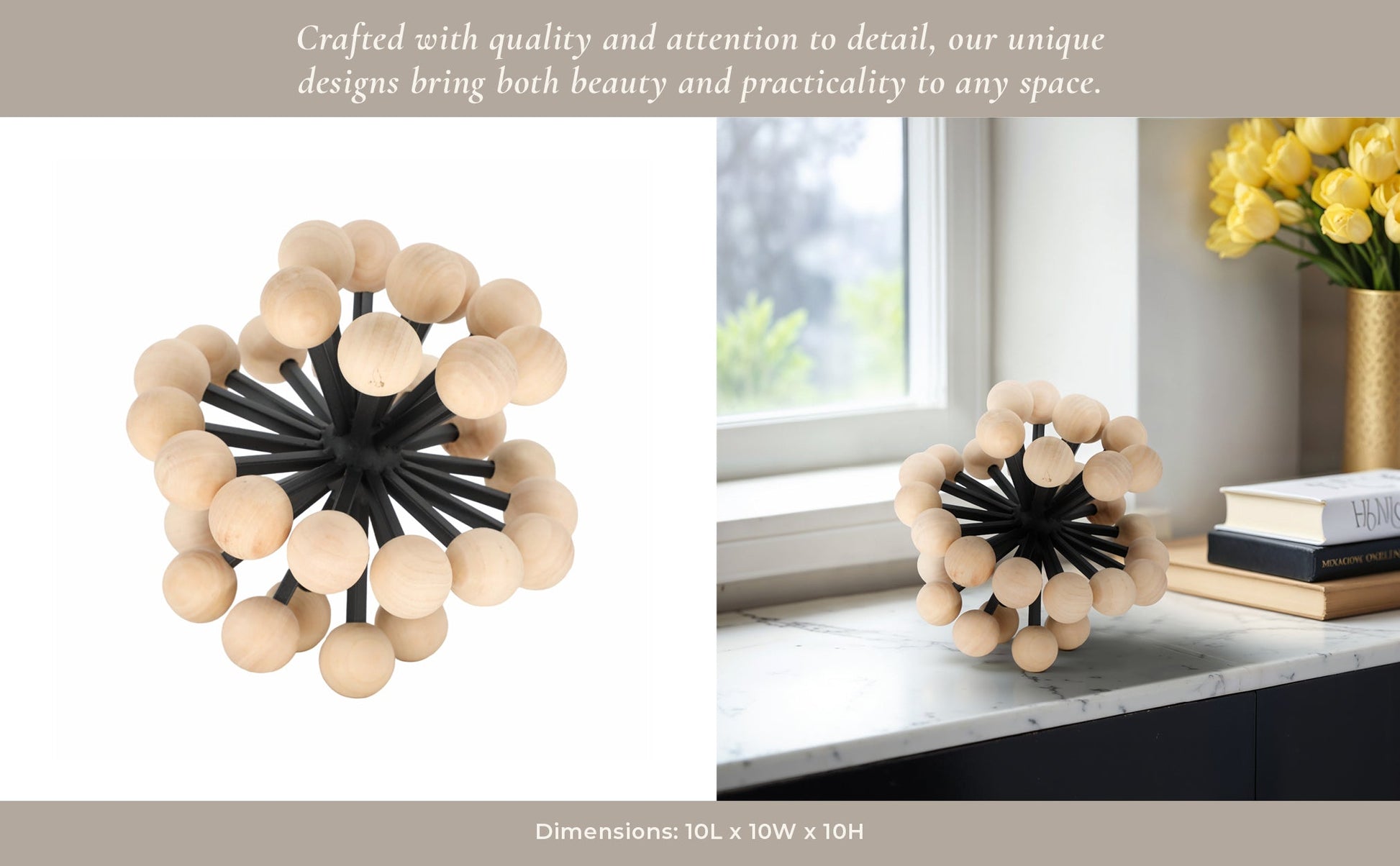 10" Orb With Wooden Knobs, Black/natural Table Decors| Sagebrook Home