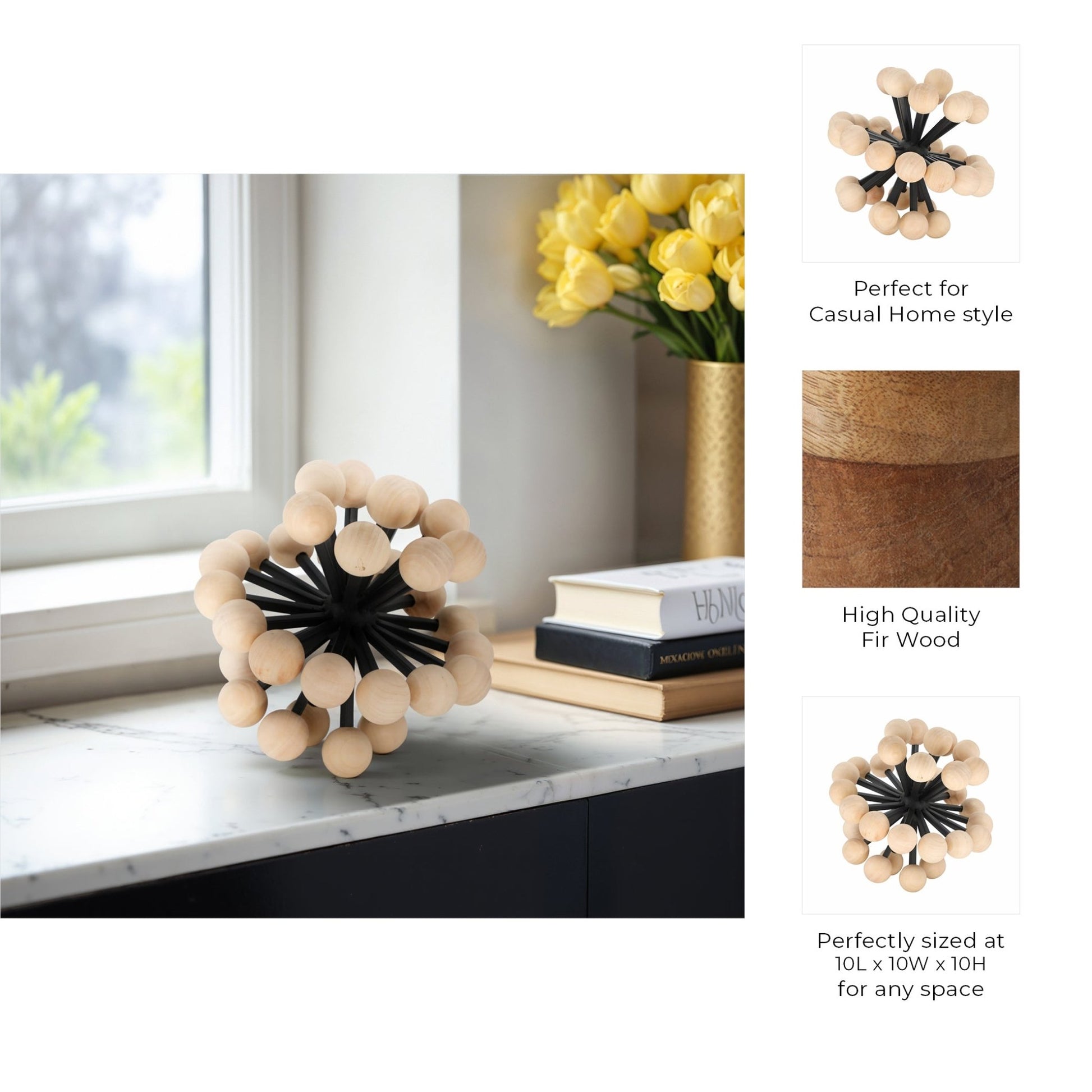 10" Orb With Wooden Knobs, Black/natural Table Decors| Sagebrook Home