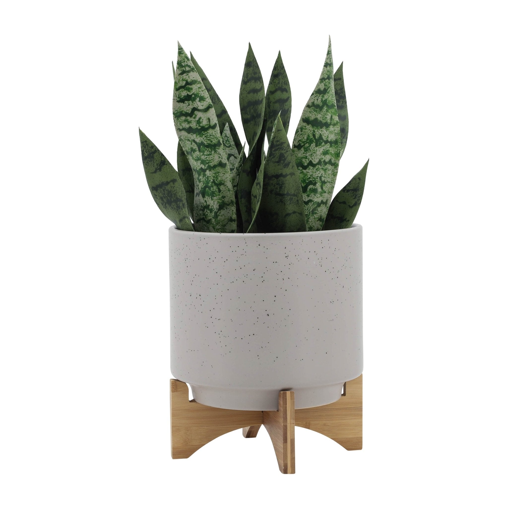 10" PLANTER W/ WOOD STAND, MATTE BEIGE Outdoor Planters| Sagebrook Home