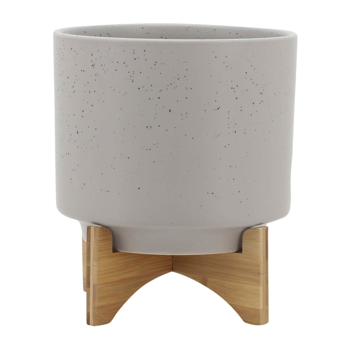 10" PLANTER W/ WOOD STAND, MATTE BEIGE Outdoor Planters| Sagebrook Home