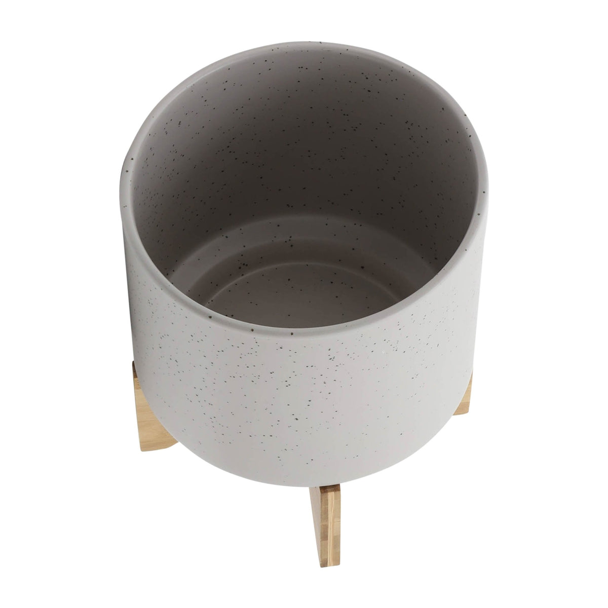 10" PLANTER W/ WOOD STAND, MATTE BEIGE Outdoor Planters| Sagebrook Home