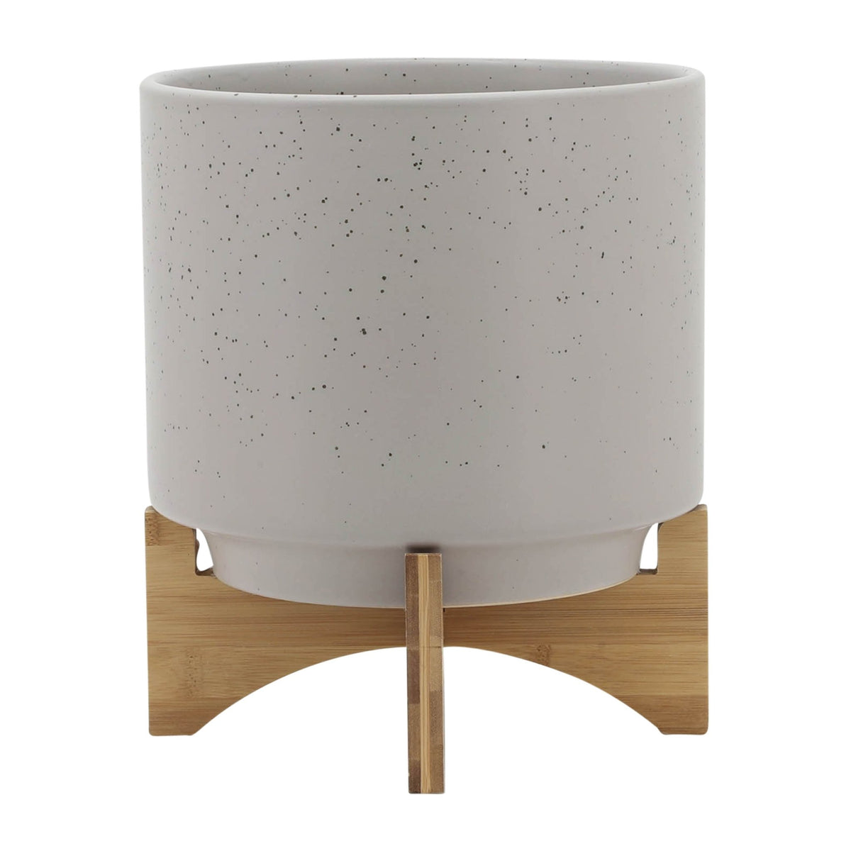 10" PLANTER W/ WOOD STAND, MATTE BEIGE Outdoor Planters| Sagebrook Home