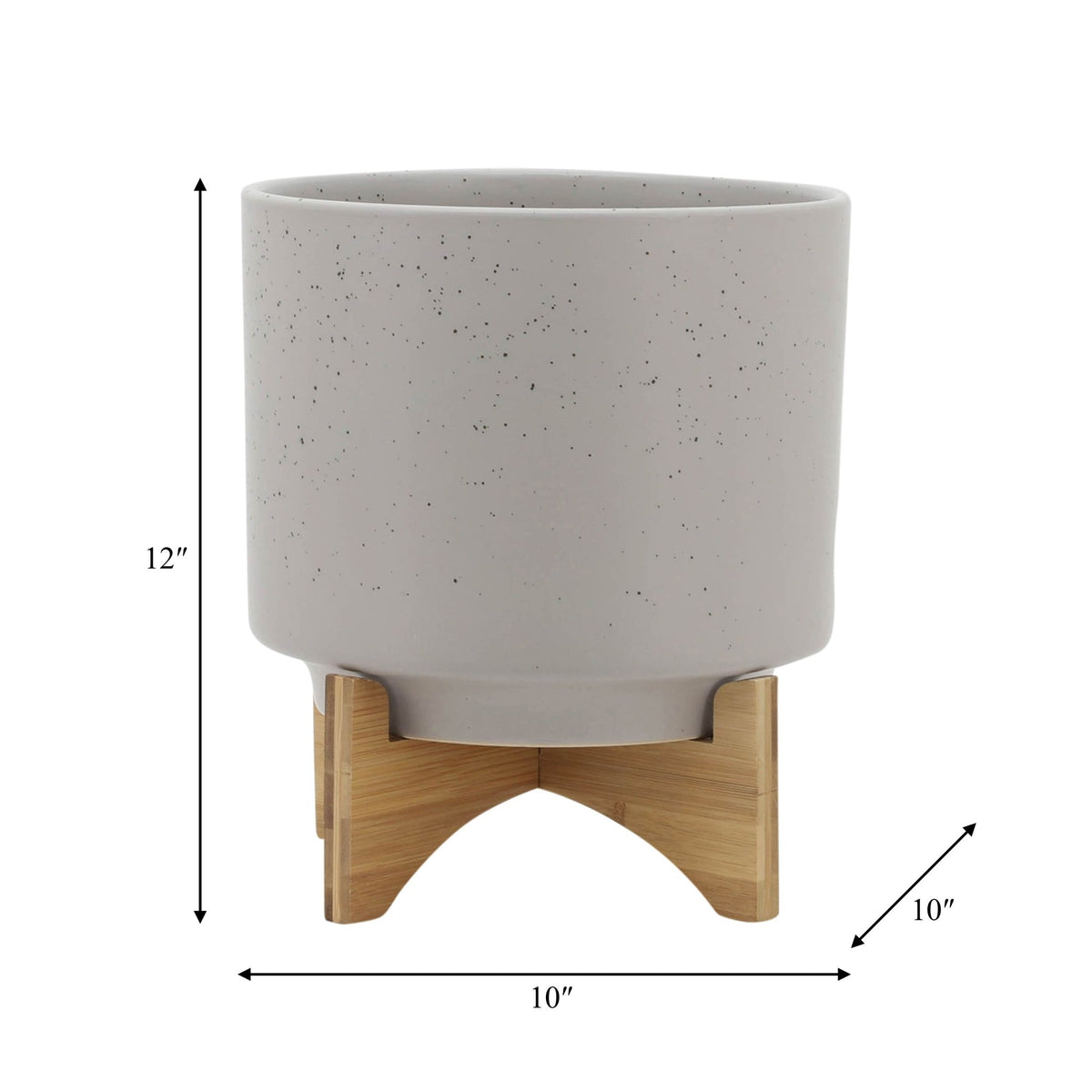 10" PLANTER W/ WOOD STAND, MATTE BEIGE Outdoor Planters| Sagebrook Home