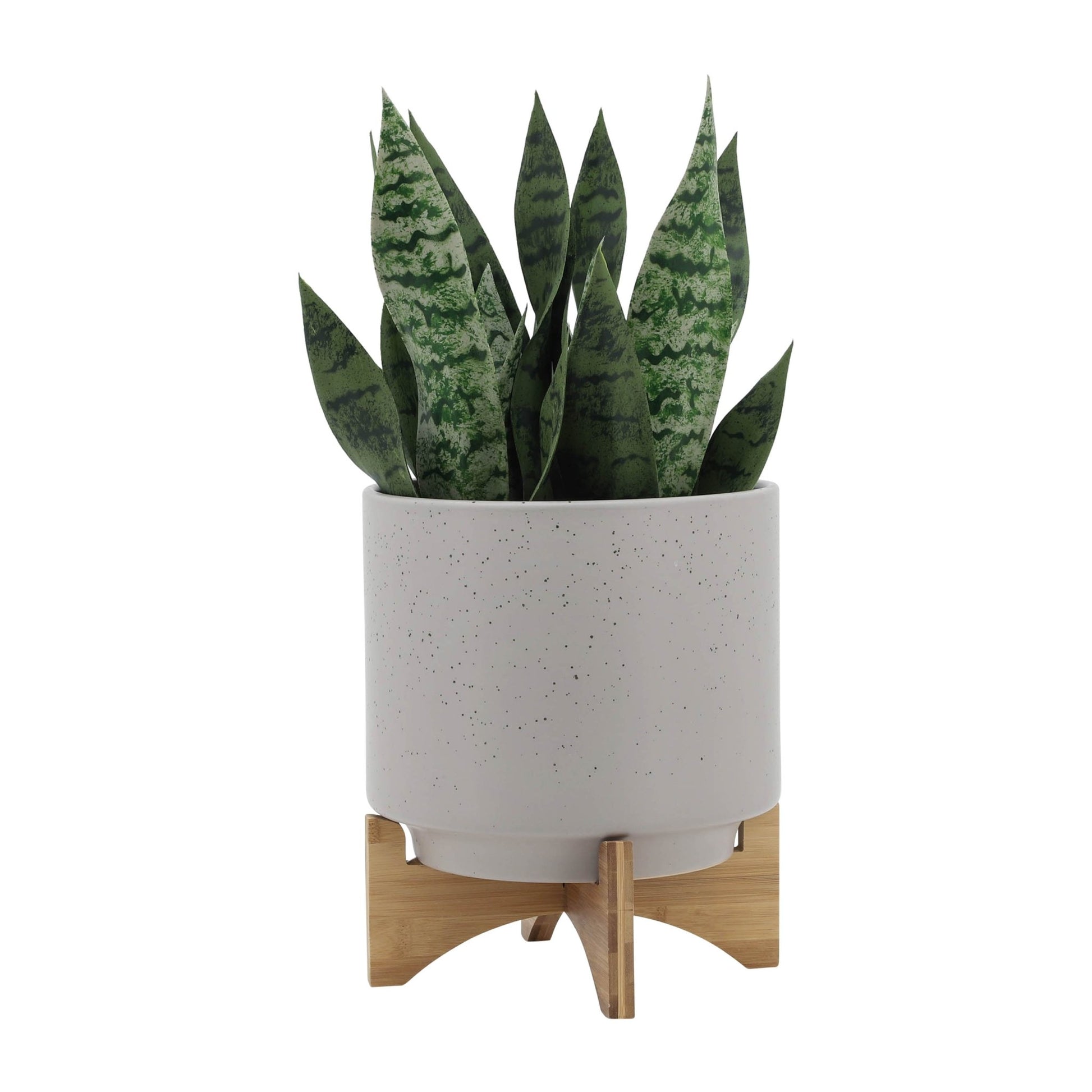 10" PLANTER W/ WOOD STAND, MATTE BEIGE Outdoor Planters| Sagebrook Home