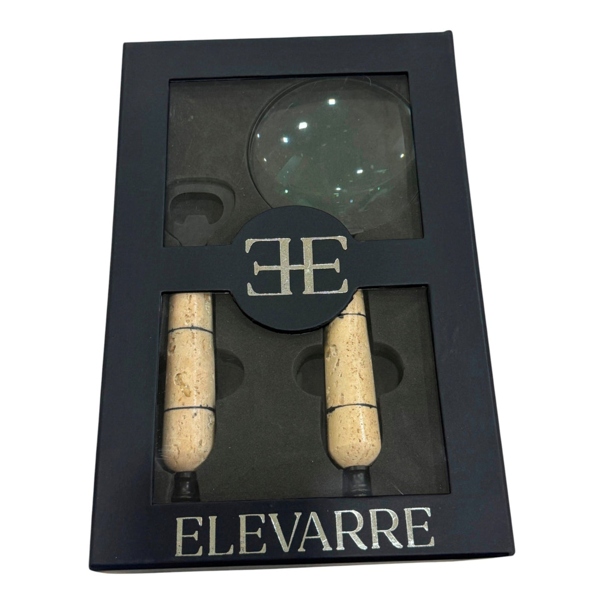 10" Romer Travertine Magnifying Glass And Bottle Table Decors| Sagebrook Home