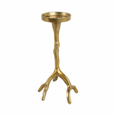 10" Roots Pillar & Taper Candle Holder, Gold - Al Rugaib Furniture