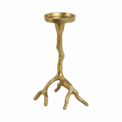 10" Roots Pillar & Taper Candle Holder, Gold - Al Rugaib Furniture