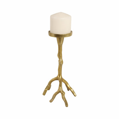 10" Roots Pillar & Taper Candle Holder, Gold - Al Rugaib Furniture