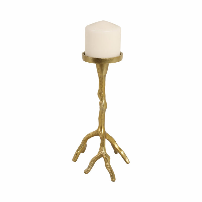 10" Roots Pillar & Taper Candle Holder, Gold - Al Rugaib Furniture