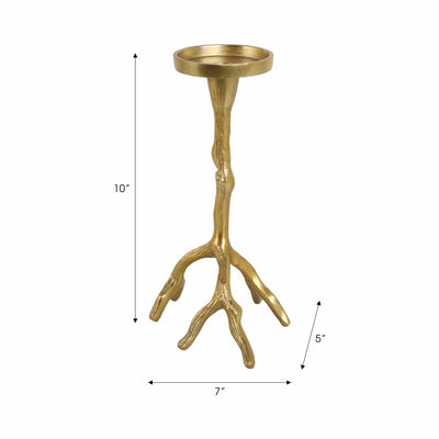 10" Roots Pillar & Taper Candle Holder, Gold - Al Rugaib Furniture