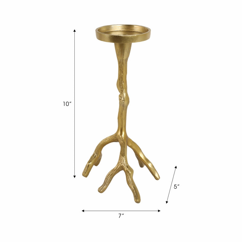 10" Roots Pillar & Taper Candle Holder, Gold - Al Rugaib Furniture