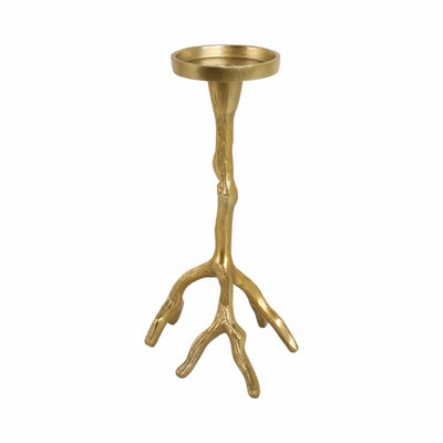 10" Roots Pillar & Taper Candle Holder, Gold - Al Rugaib Furniture