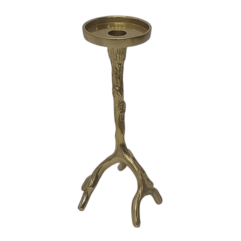 10" Roots Pillar & Taper Candle Holder, Gold - Al Rugaib Furniture