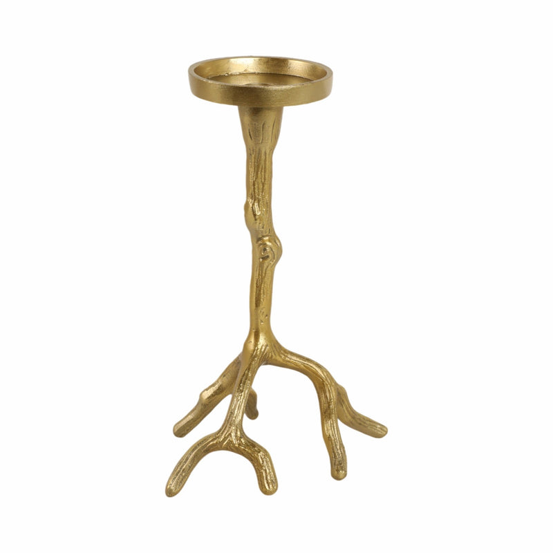 10" Roots Pillar & Taper Candle Holder, Gold - Al Rugaib Furniture