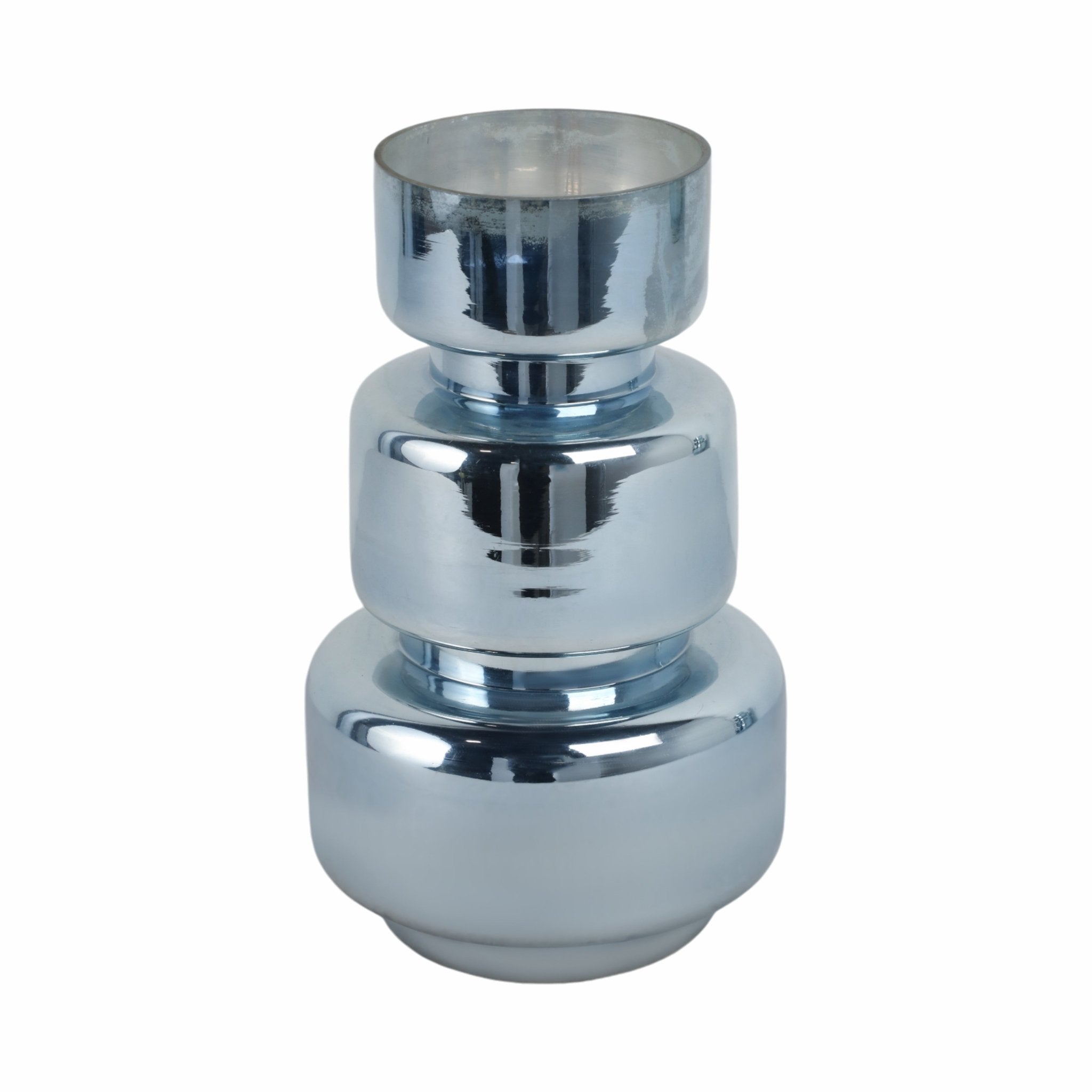 10" Stacked Cylinder Glass Vase, Blue Silver Vases and Jars| Sagebrook Home