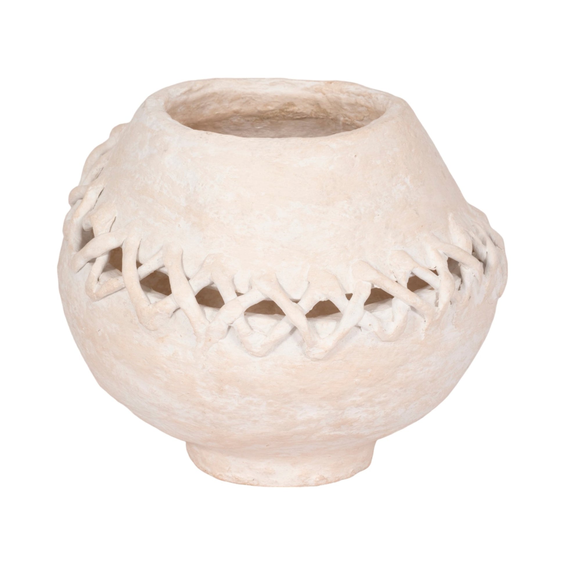 10" STITCHED PAPER MACHE ROUND VASE, WHITE Vases and Jars| Sagebrook Home