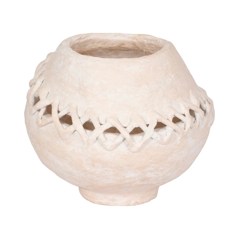10" STITCHED PAPER MACHE ROUND VASE, WHITE - Al Rugaib Furniture