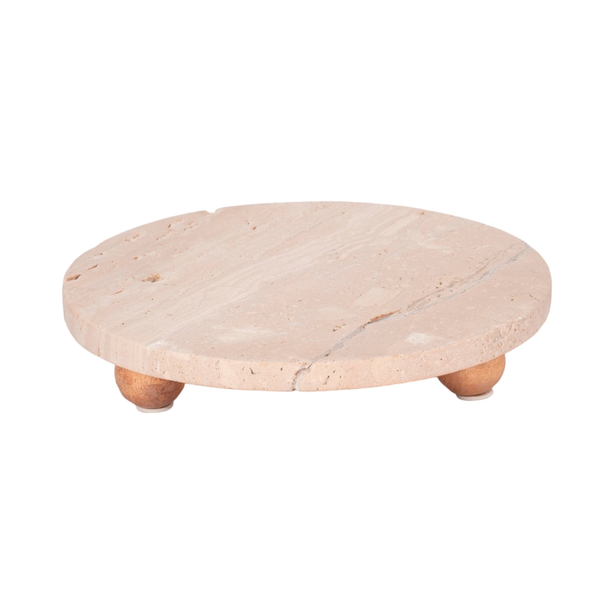 10" Travertine Tray On Wood Ball Feet, Tan Table Decors| Sagebrook Home