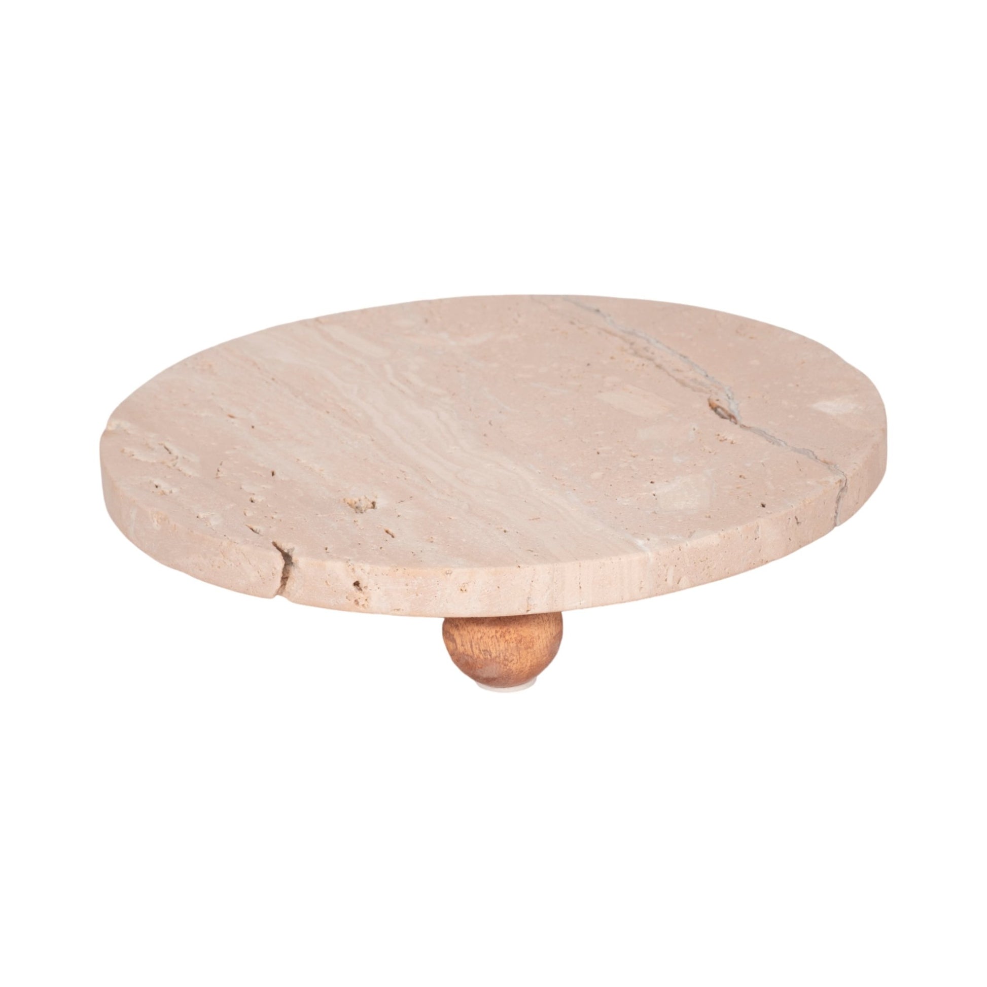 10" Travertine Tray On Wood Ball Feet, Tan Table Decors| Sagebrook Home