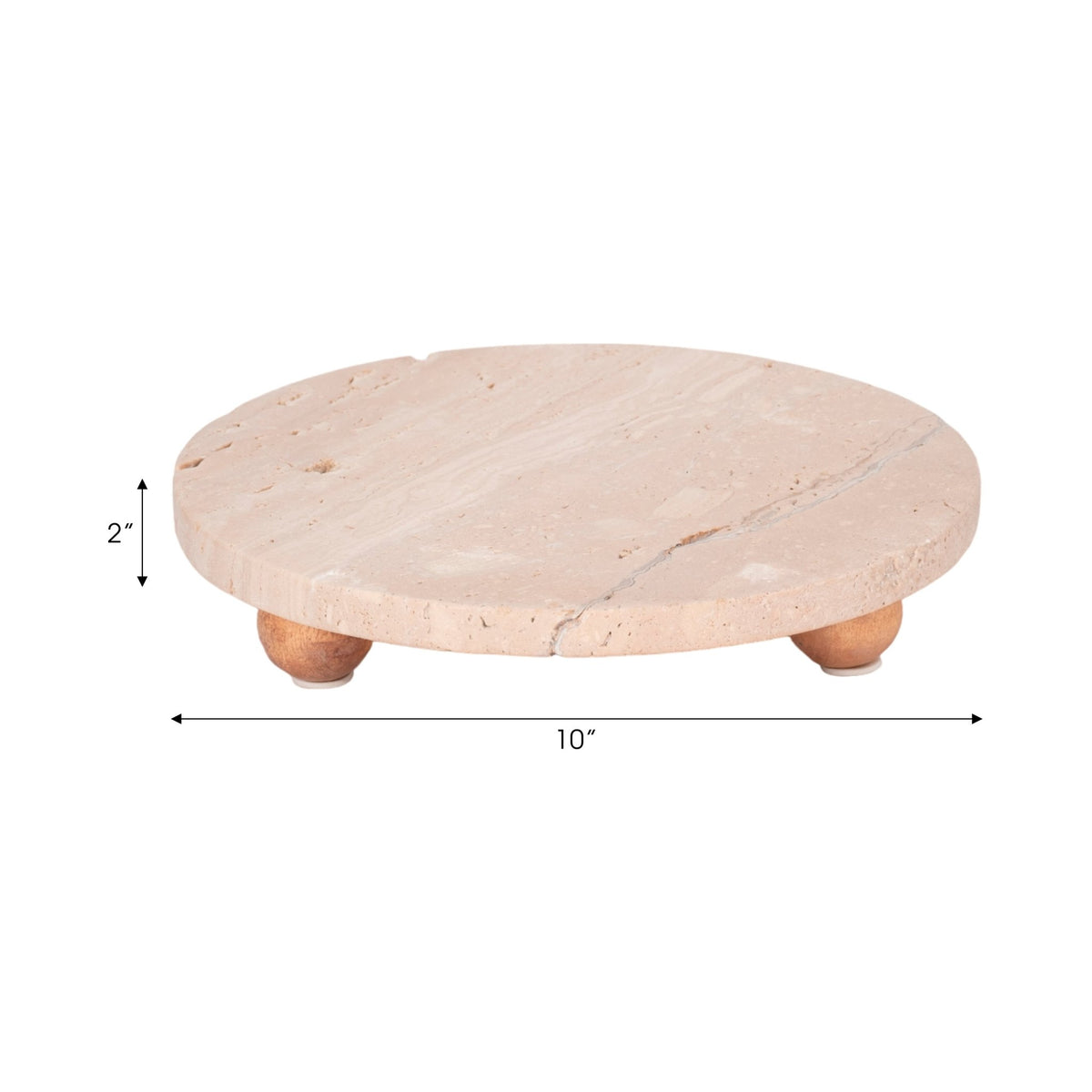 10" Travertine Tray On Wood Ball Feet, Tan Table Decors| Sagebrook Home