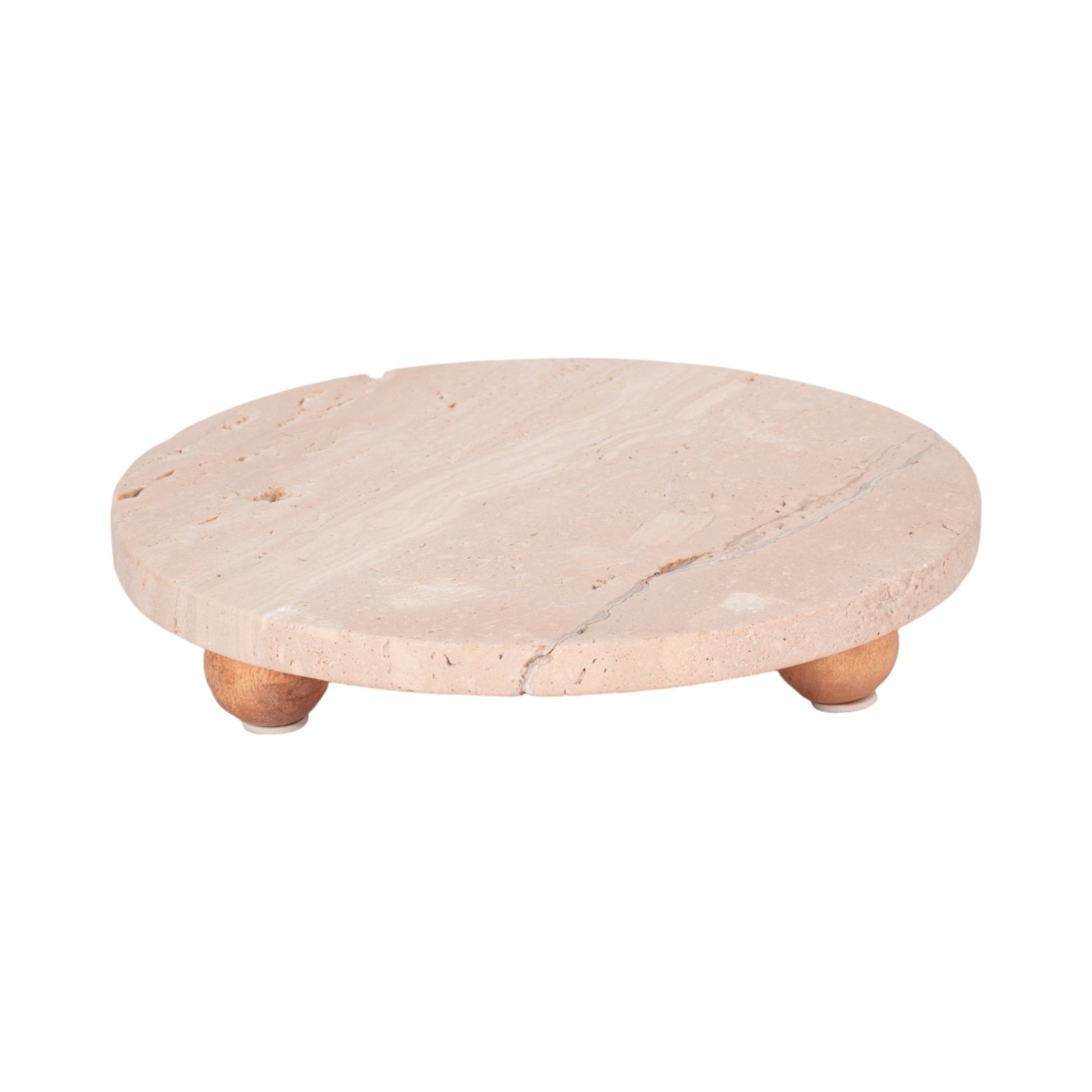 10" Travertine Tray On Wood Ball Feet, Tan Table Decors| Sagebrook Home