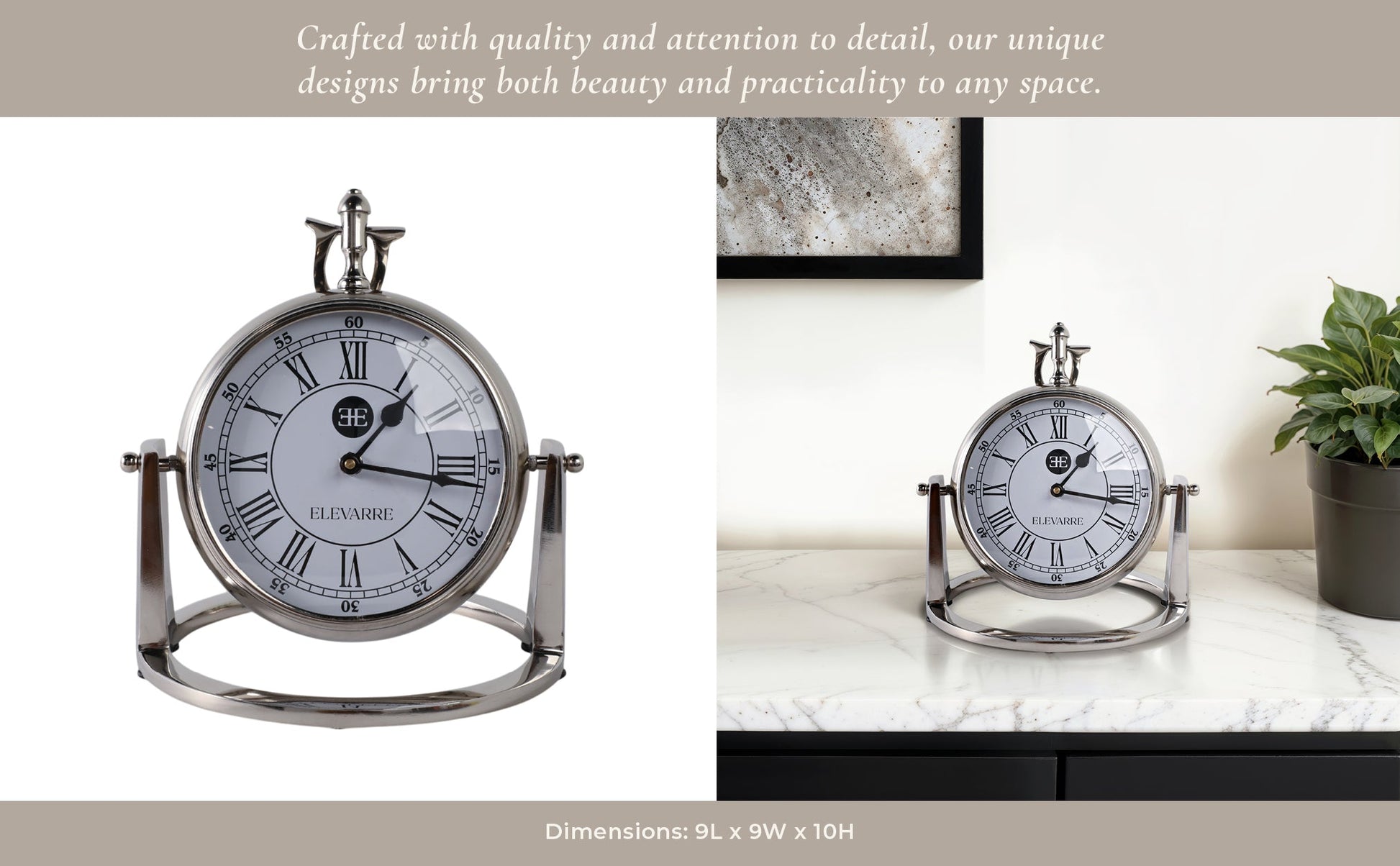 10" Veridian Silver Aluminum Desk Clock Table Decors| Sagebrook Home