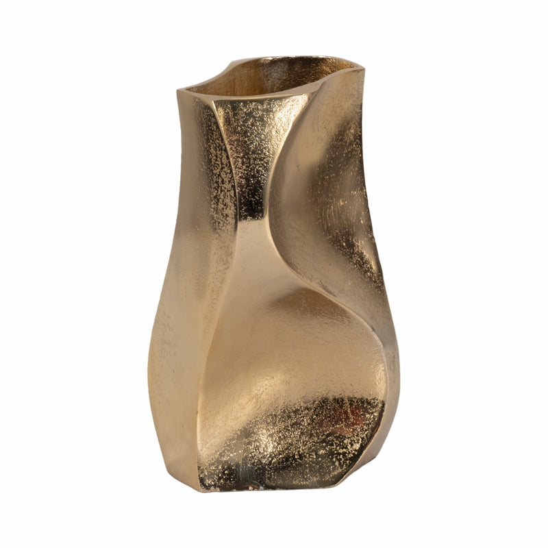 10" Warner Pinched Metal Vase, Gold - Al Rugaib Furniture