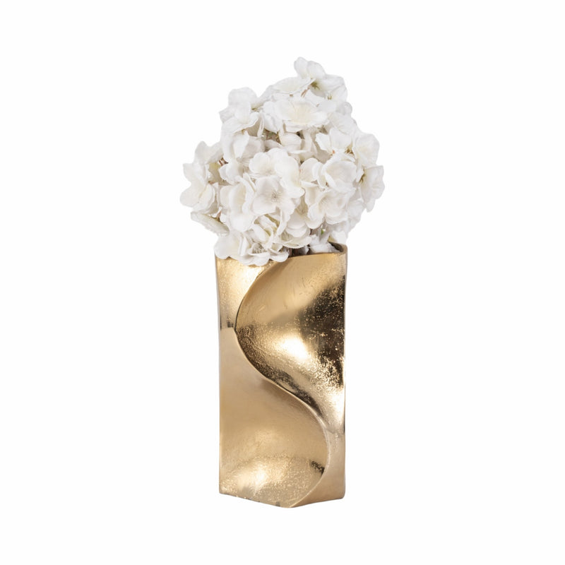 10" Warner Pinched Metal Vase, Gold - Al Rugaib Furniture