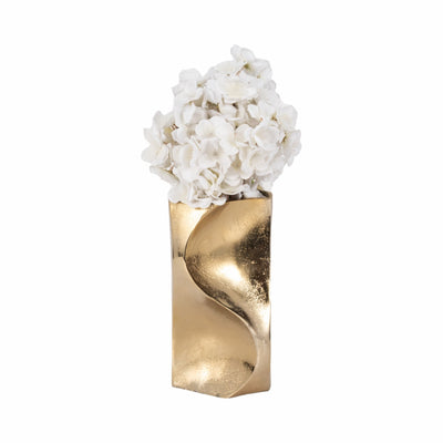 10" Warner Pinched Metal Vase, Gold - Al Rugaib Furniture
