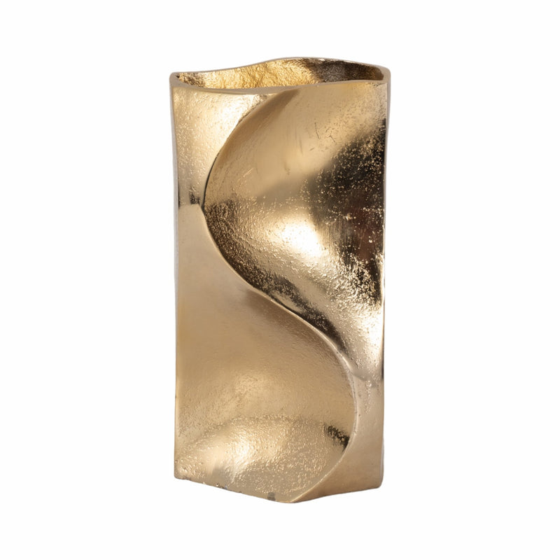 10" Warner Pinched Metal Vase, Gold - Al Rugaib Furniture