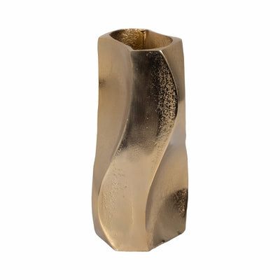 10" Warner Pinched Metal Vase, Gold - Al Rugaib Furniture