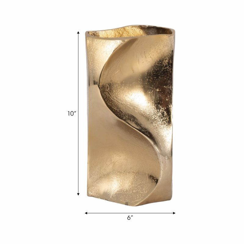 10" Warner Pinched Metal Vase, Gold - Al Rugaib Furniture