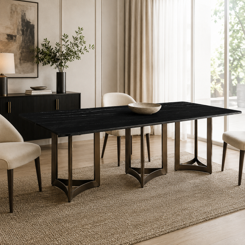 Alexa Dining Table Bronze Base and 350 CM Black Marble