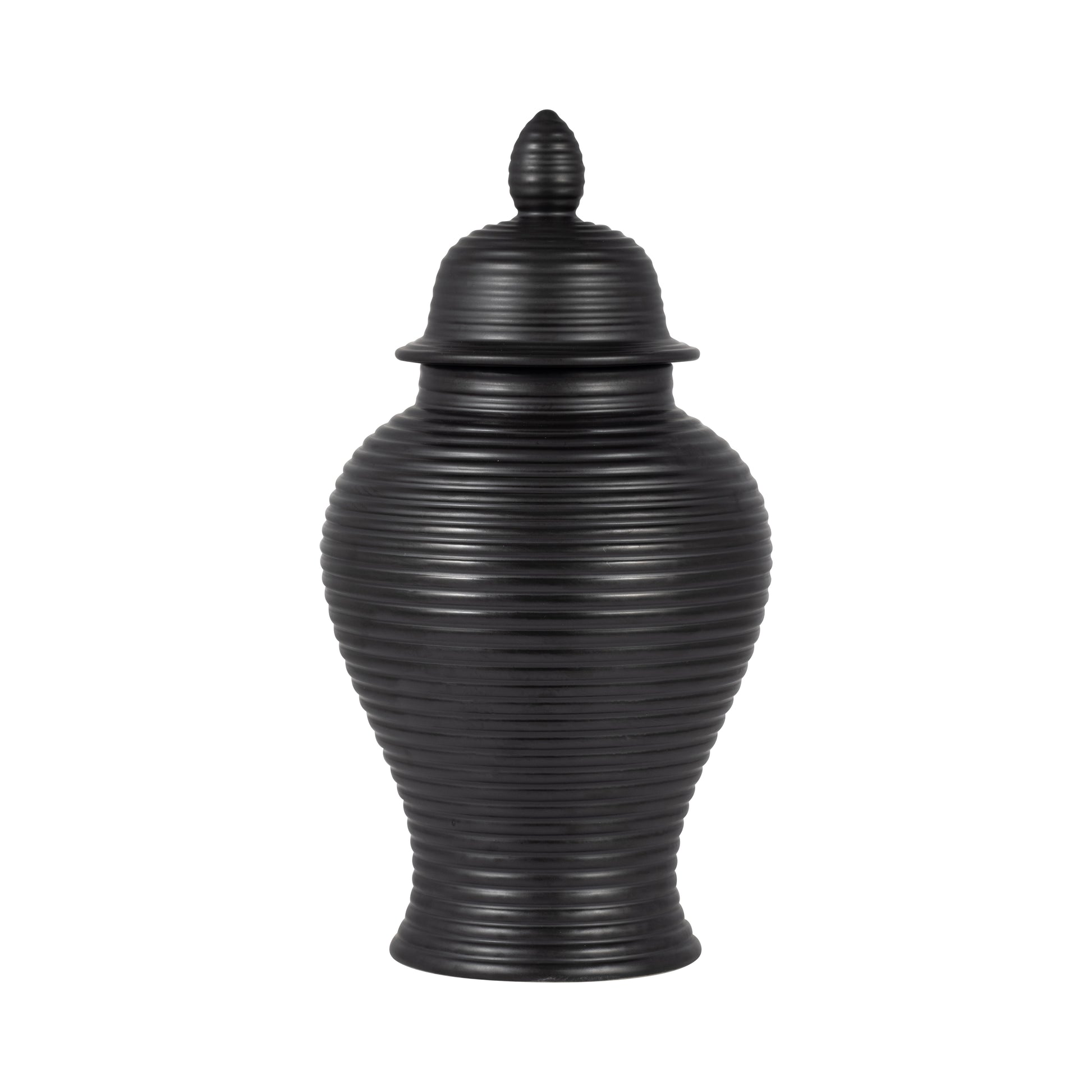 جرة المعبد المجعدة من السيراميك، اللون الأسود CERAMIC, RIBBED TEMPLE JAR, BLACK