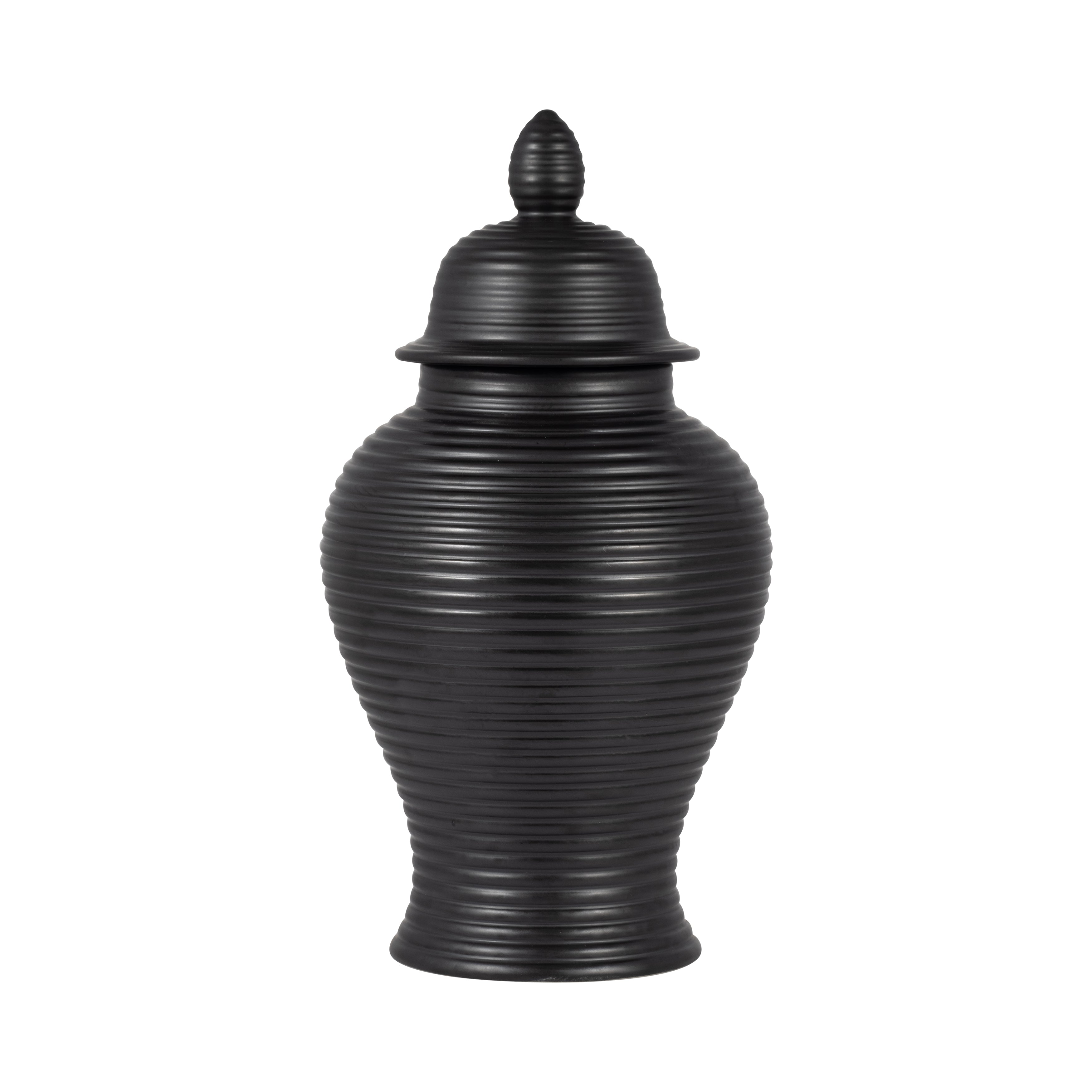 جرة المعبد المجعدة من السيراميك، اللون الأسود CERAMIC, RIBBED TEMPLE JAR, BLACK