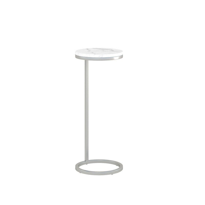 10Inch Brushed Nickel Martini Round Table With Carrara Marble Accent & End Tables| Roots Furniture