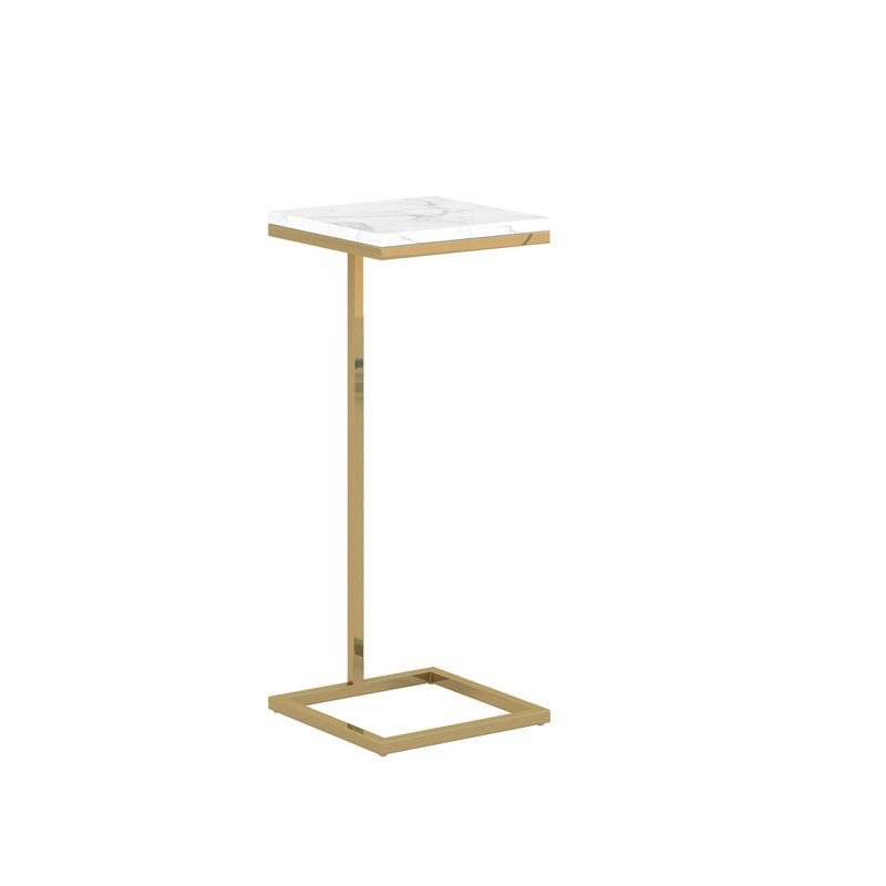 10Inch Shiny Gold Martini Square Table With Carrara Marble Accent & End Tables| Roots Furniture