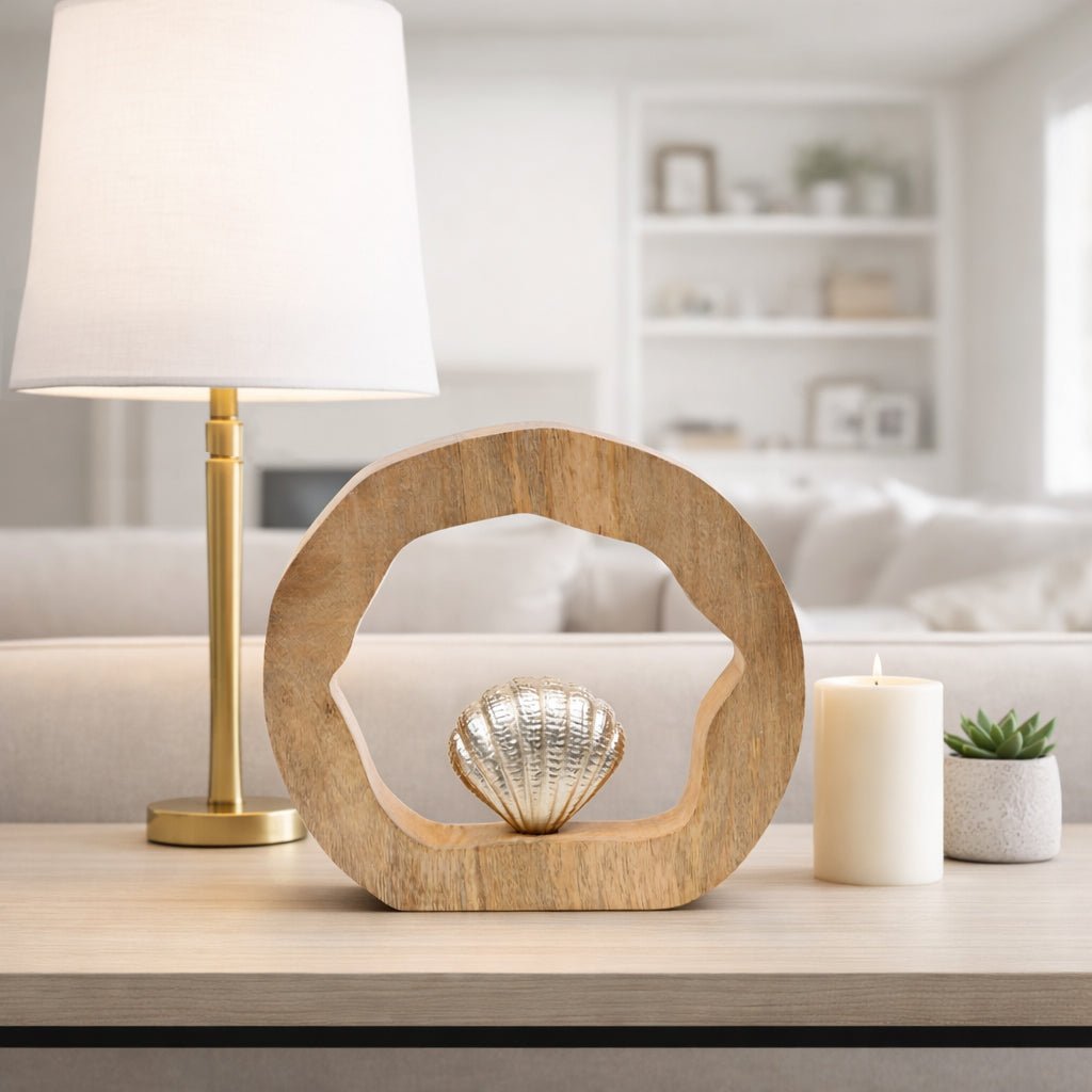 10x10" Seashell In Wood Round, Silver/natural Table Decors| Sagebrook Home
