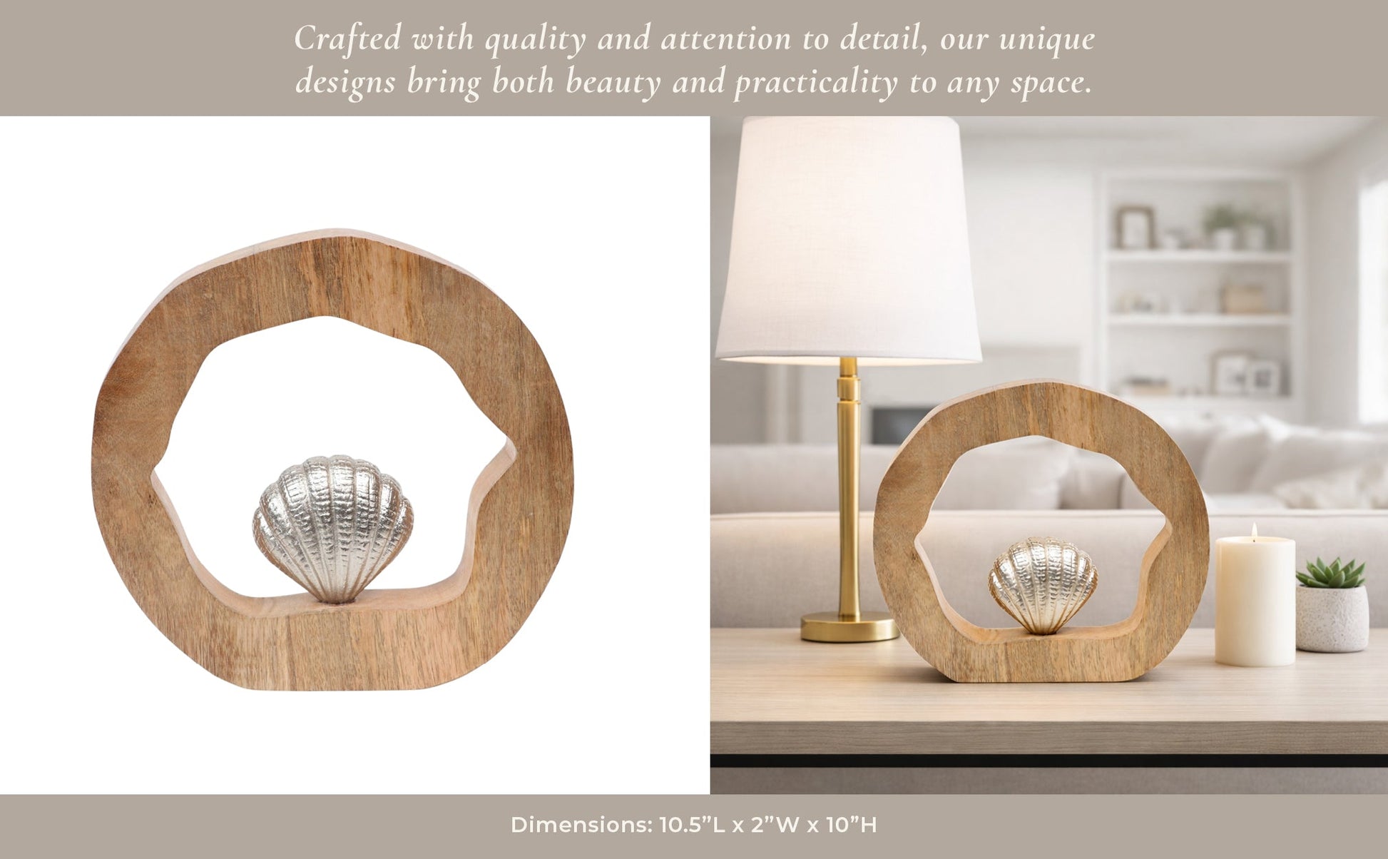 10x10" Seashell In Wood Round, Silver/natural Table Decors| Sagebrook Home