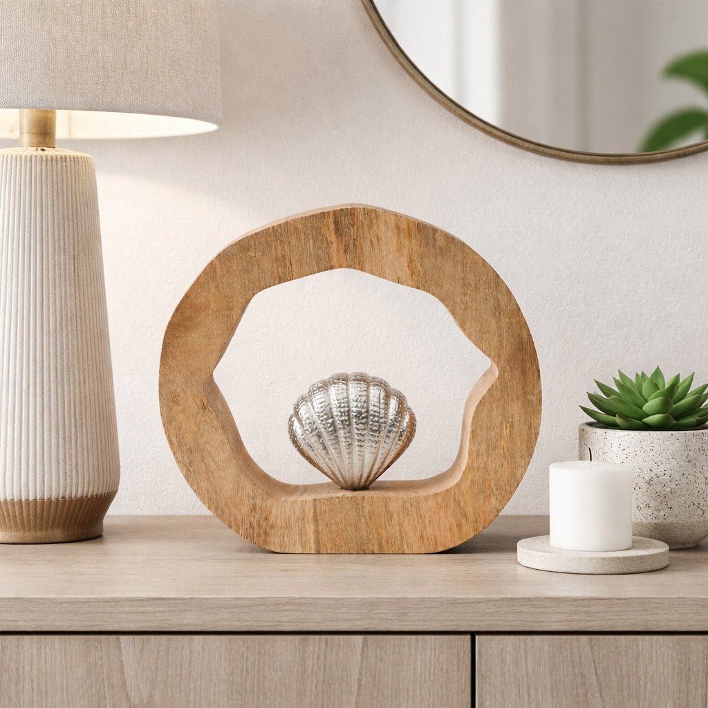 10x10" Seashell In Wood Round, Silver/natural Table Decors| Sagebrook Home