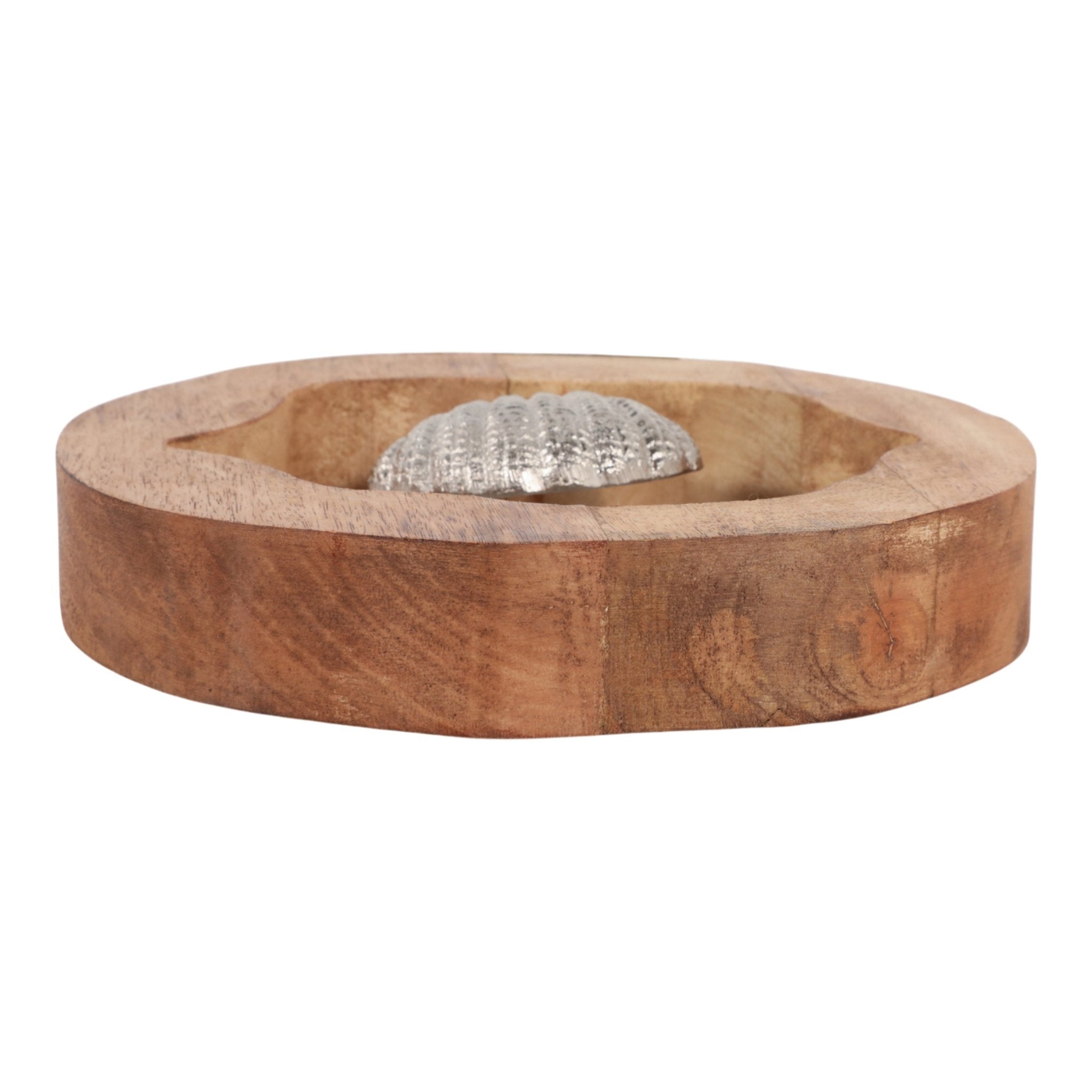 10x10" Seashell In Wood Round, Silver/natural Table Decors| Sagebrook Home