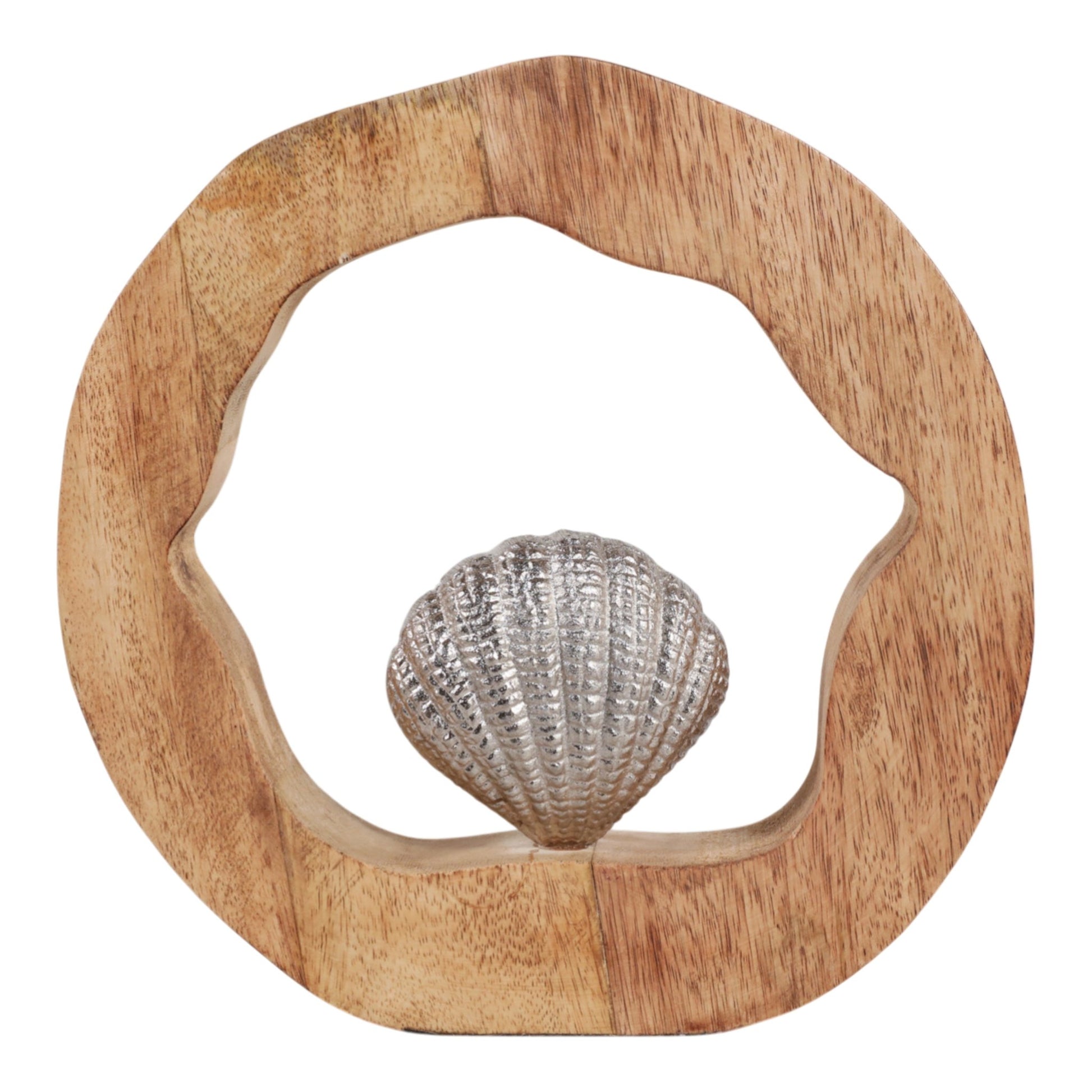 10x10" Seashell In Wood Round, Silver/natural Table Decors| Sagebrook Home