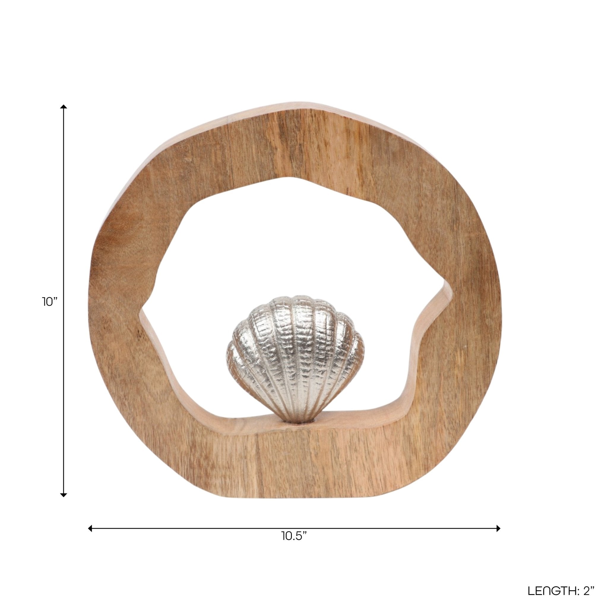 10x10" Seashell In Wood Round, Silver/natural Table Decors| Sagebrook Home