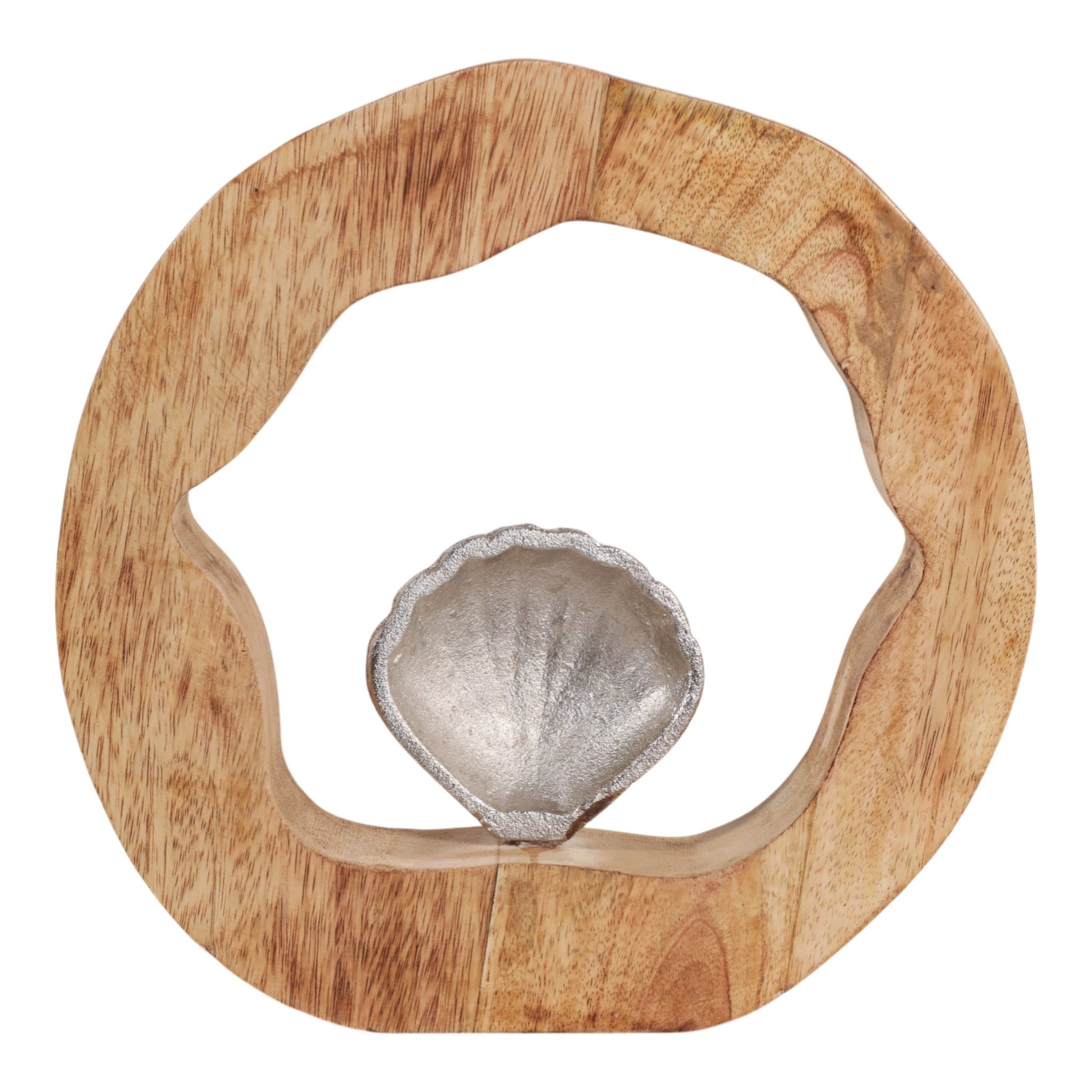 10x10" Seashell In Wood Round, Silver/natural Table Decors| Sagebrook Home