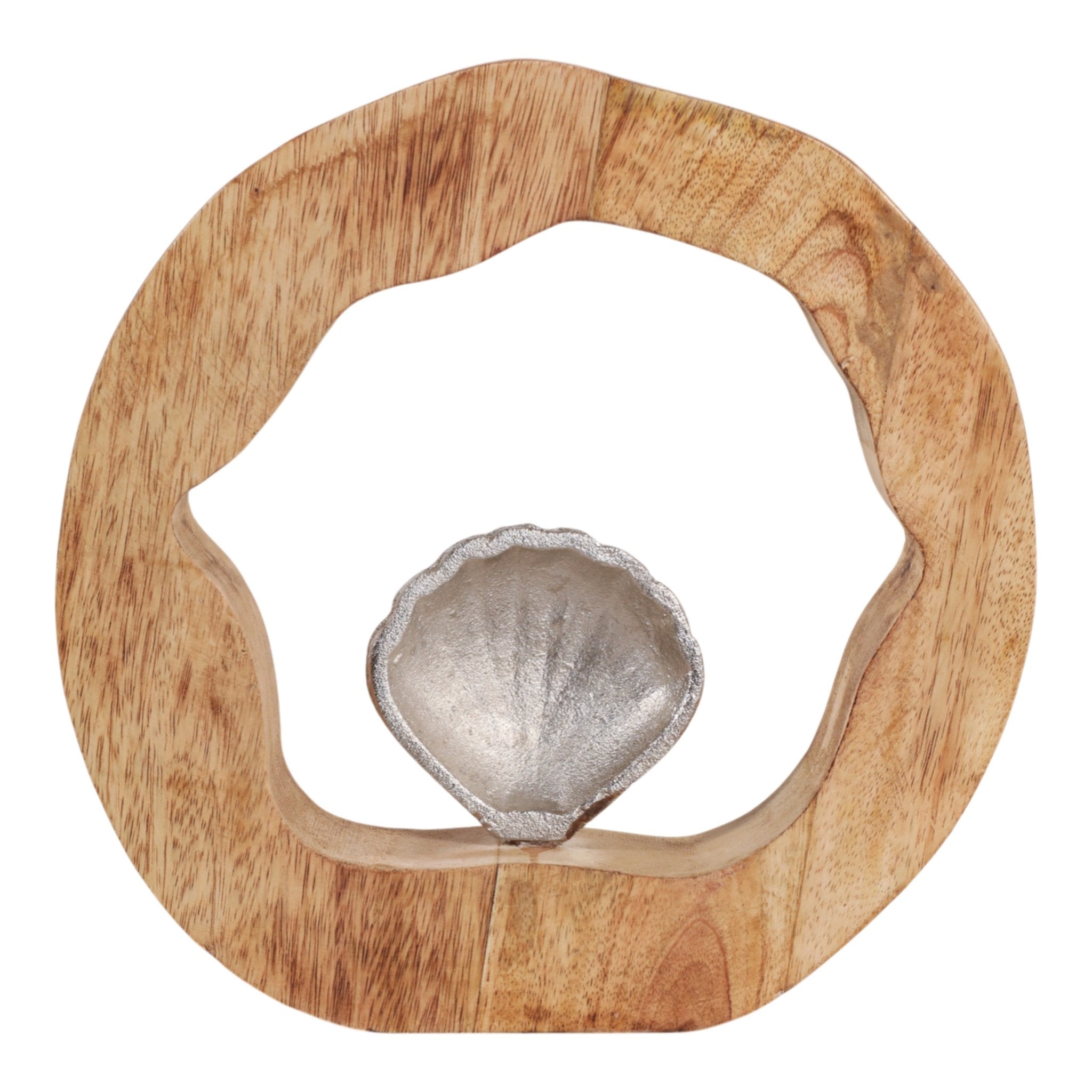 10x10" Seashell In Wood Round, Silver/natural Table Decors| Sagebrook Home