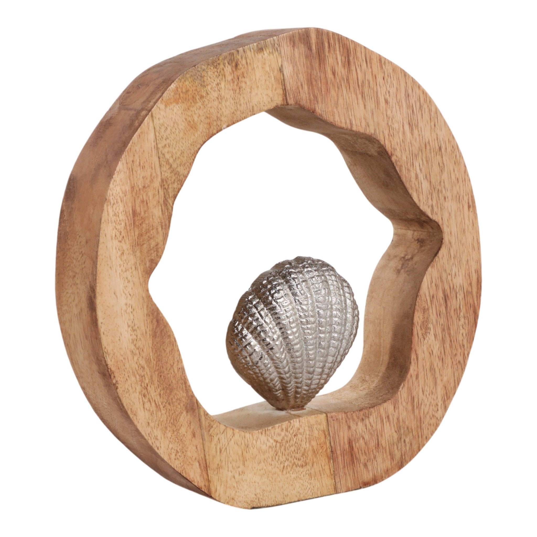 10x10" Seashell In Wood Round, Silver/natural Table Decors| Sagebrook Home