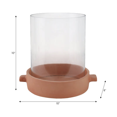 10x10" Terracotta Hurricane Pillar Holder, Natural - Al Rugaib Furniture