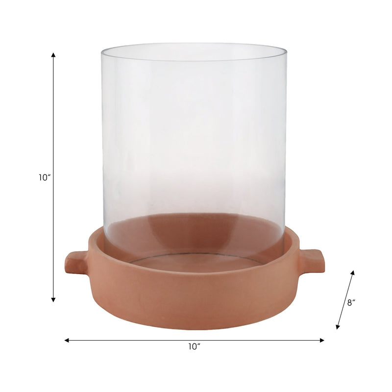 10x10" Terracotta Hurricane Pillar Holder, Natural - Al Rugaib Furniture