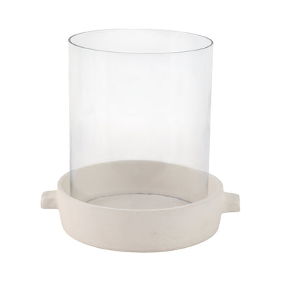 10x10" Terracotta Hurricane Pillar Holder, White - Al Rugaib Furniture