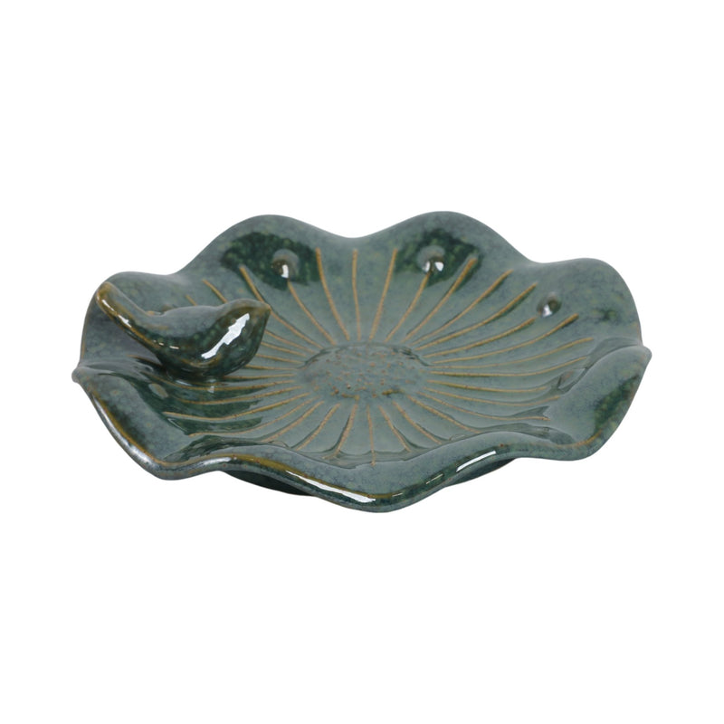10x2" Flower Birdbath With Perched Bird, Green - Al Rugaib Furniture
